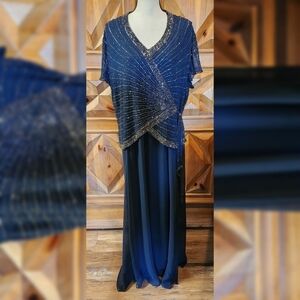 J Kara Women's Plus Size Beaded Flutter Sleeve Dress Sz 18W